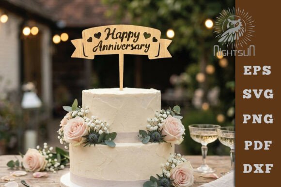 Celebrate Milestones with Style: The Happy Anniversary Cake Topper SVG 2