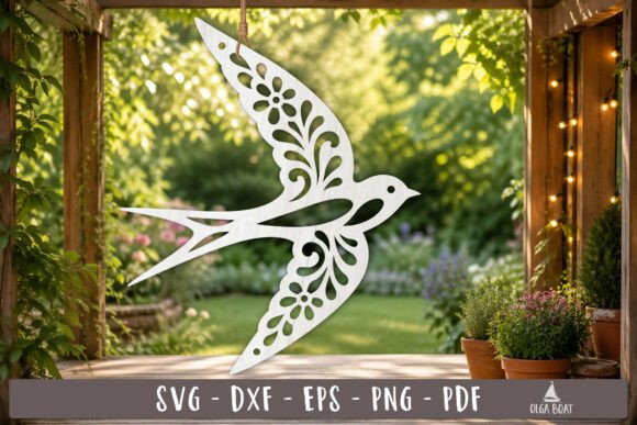 Elegant Floral Swallow Bird SVG Laser Cut Design