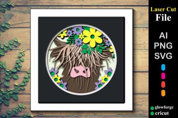 Highland Cow Laser/Paper Cut Shadow Box: A Digital Design Asset