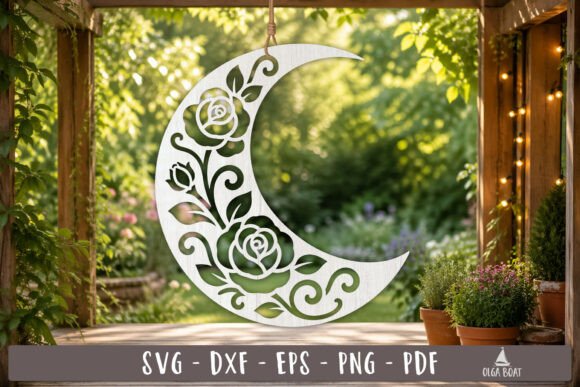 Rose Crescent Moon SVG Design: Laser Cut Elegance