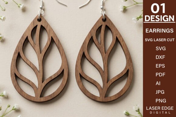 Wooden Drop Earrings Laser Cut SVG